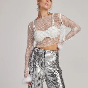 12th Tribe White Mesh Crop Top